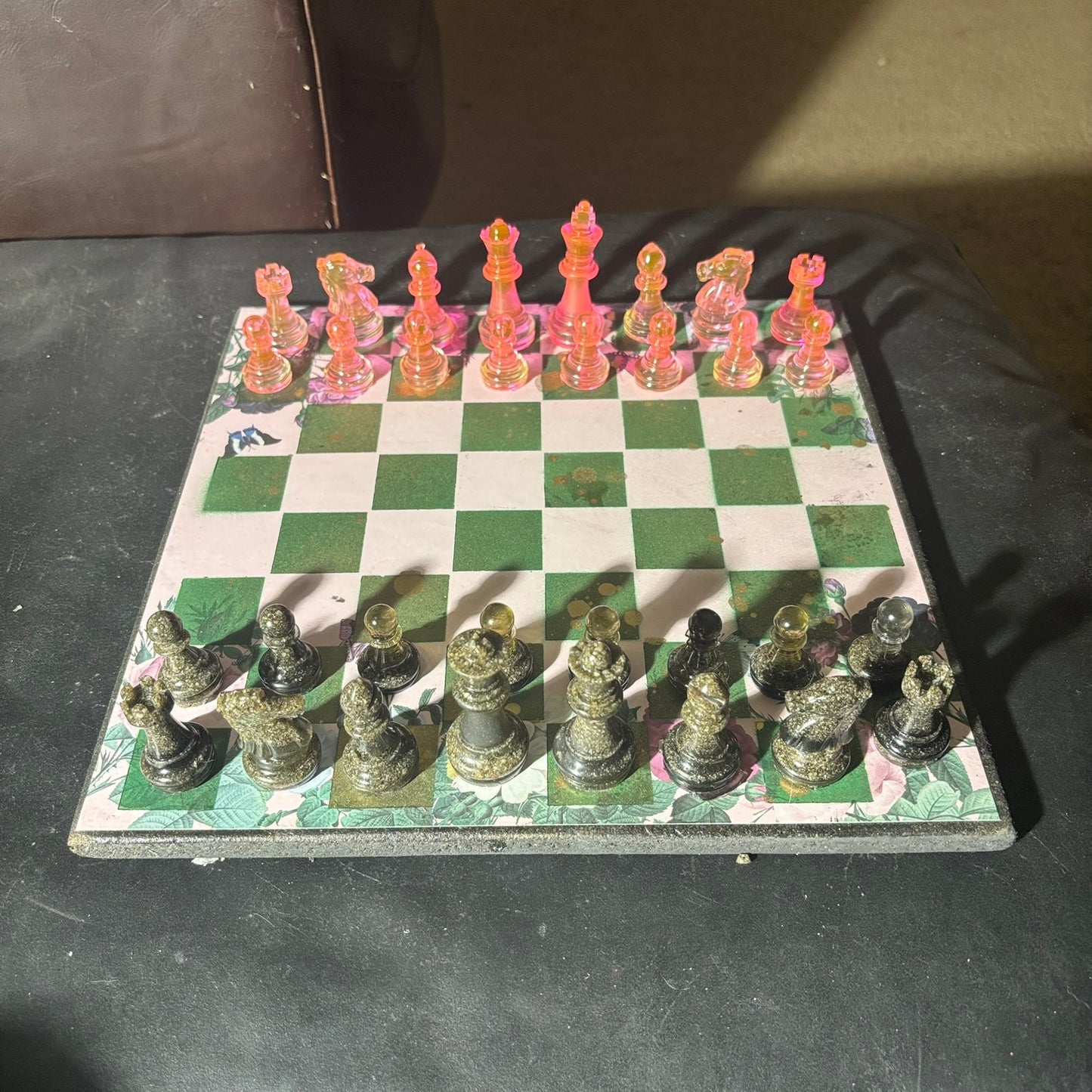Green Pink Butterfly Flower - Scrapbook Chess Set