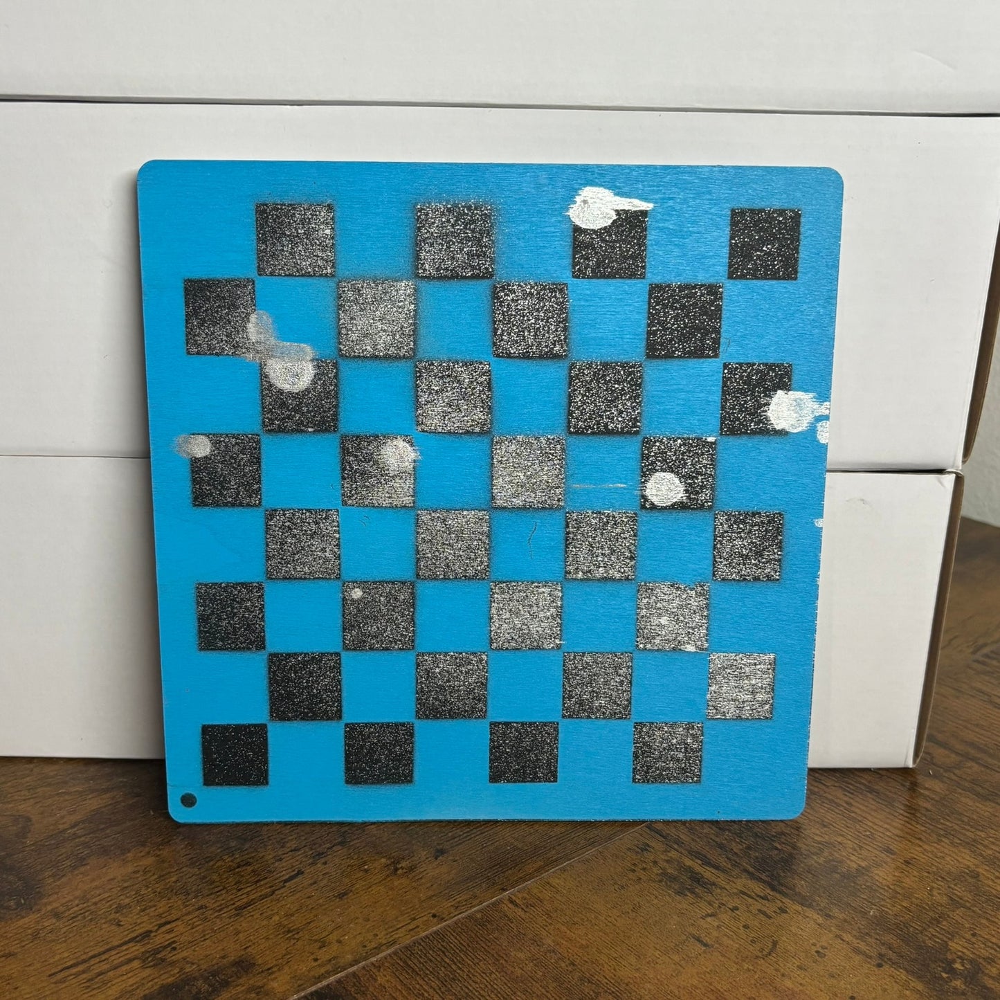 Blue & Black Chrome - Painted Thin Wooden Chess Board