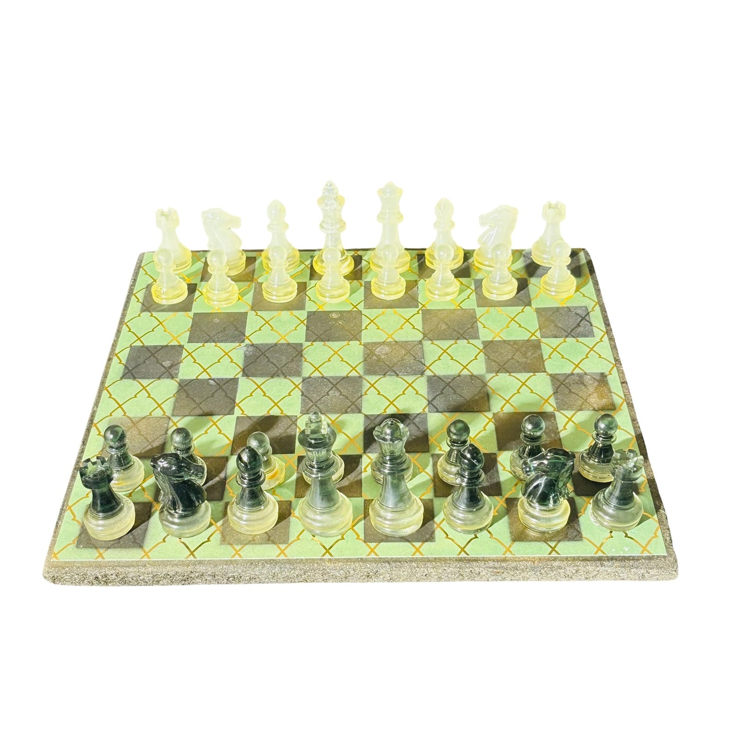 Gold Striped Green - Scrapbook Chess Set