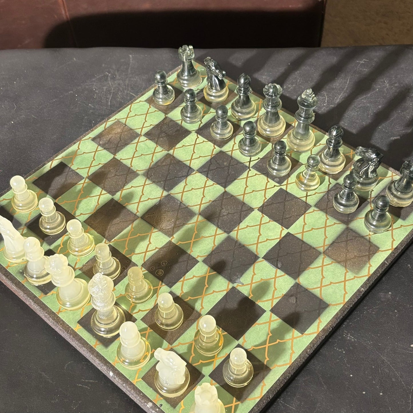 Gold Striped Green - Scrapbook Chess Set