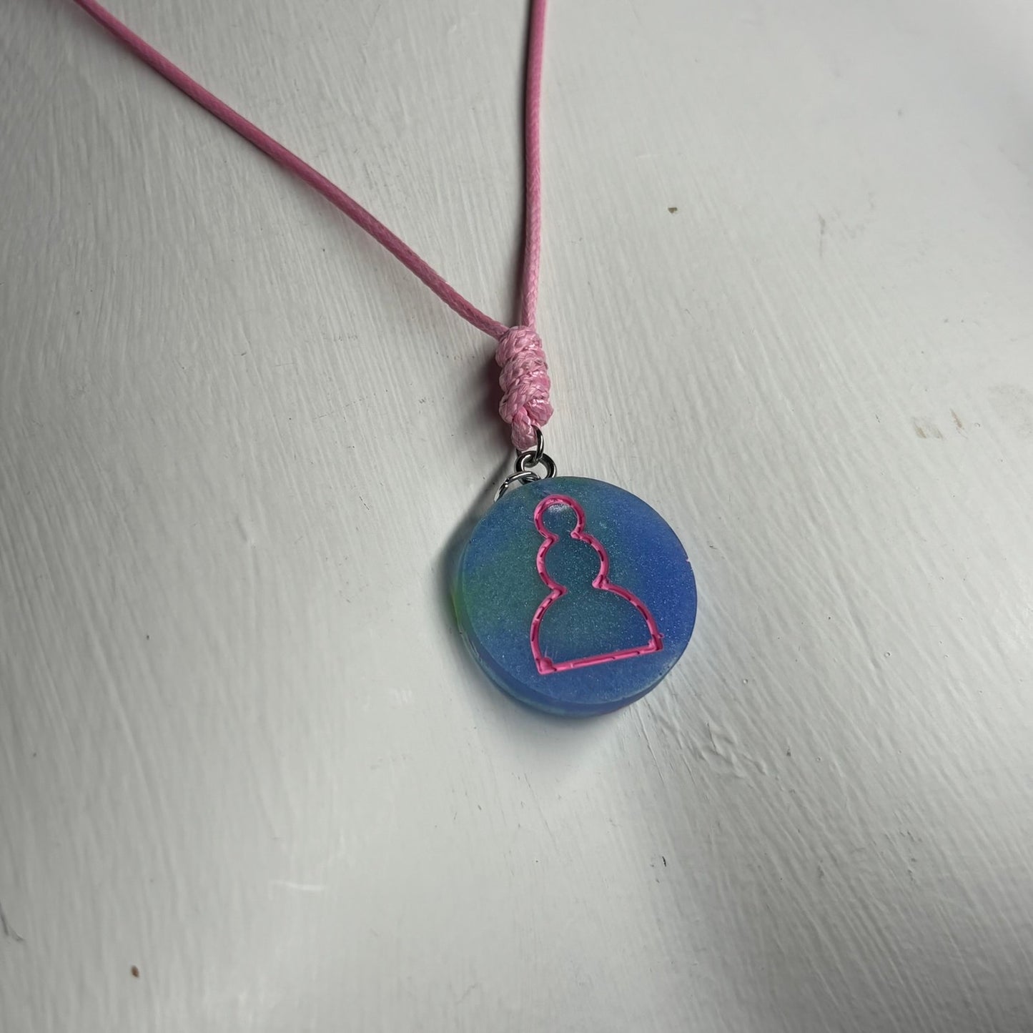 Blue & Pink Pawn - Handmade Resin Chess Necklace