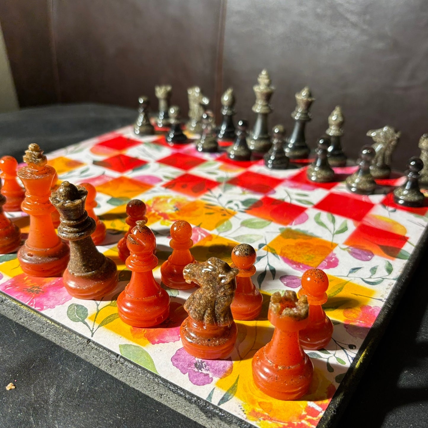 Fiery Opal Flowers - Scrapbook Chess Set