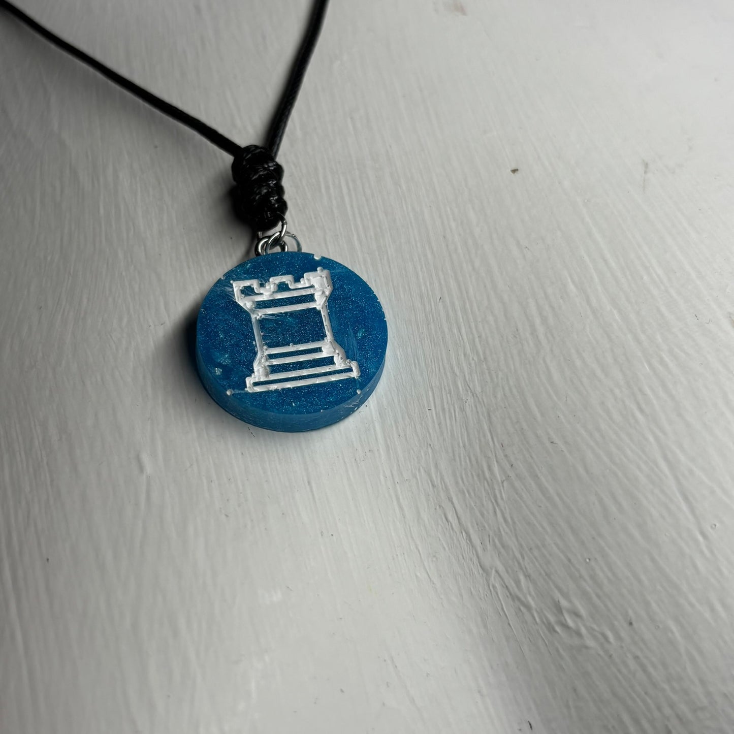 Ice Blue Rook - Handmade Resin Chess Necklace