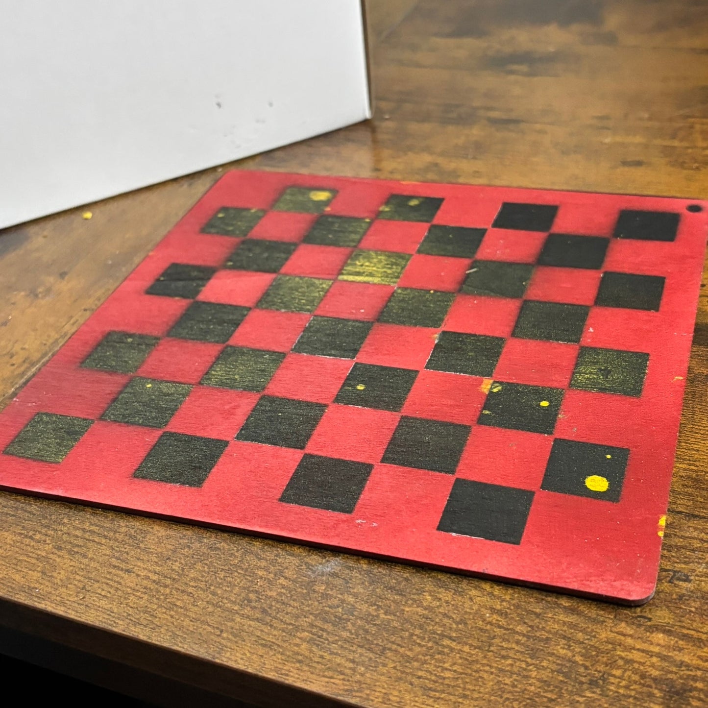 Red & Black Mustard Yellow - Painted Thin Wooden Chess Board