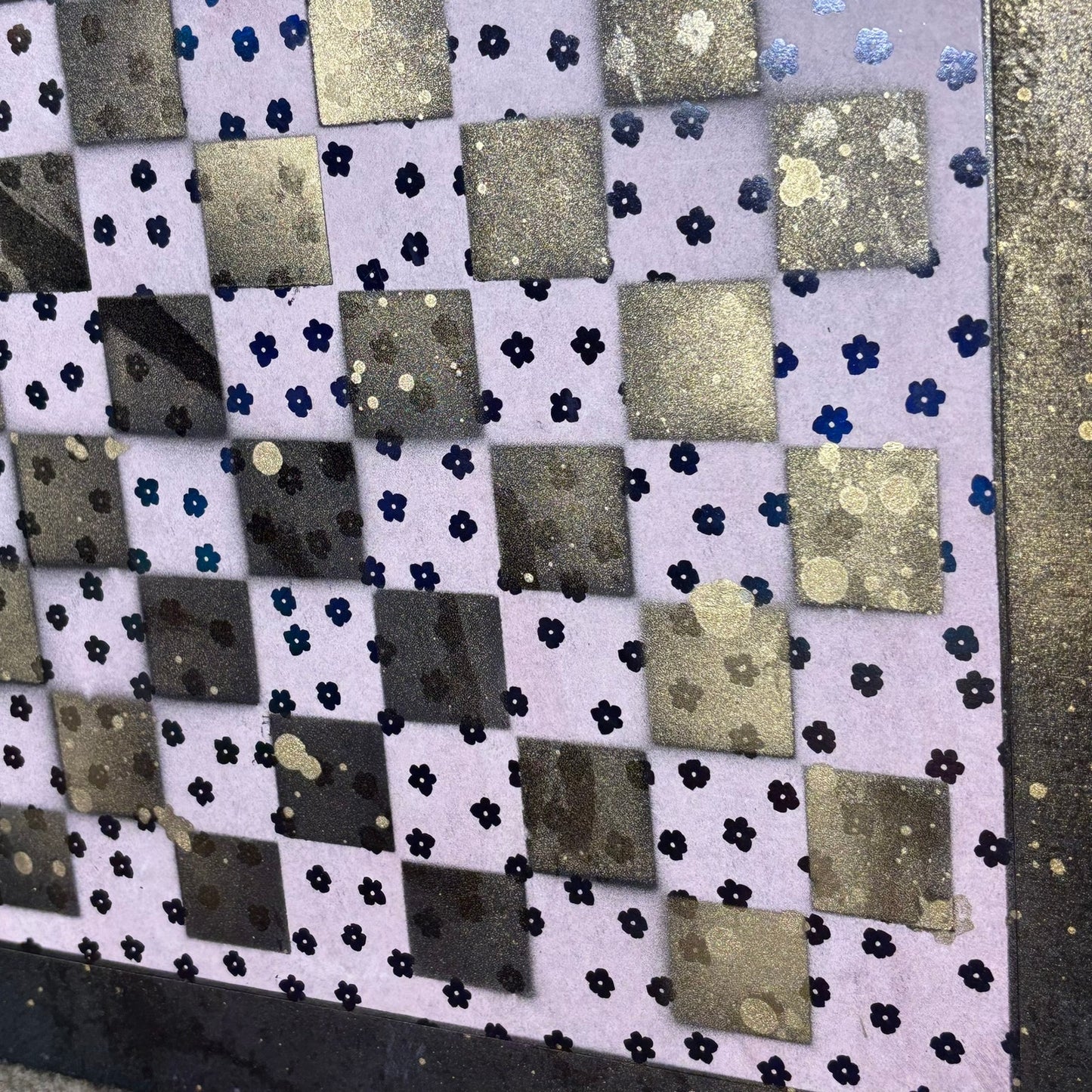 Pink Flowered Golden Hue - Large Scrapbook Chess Board