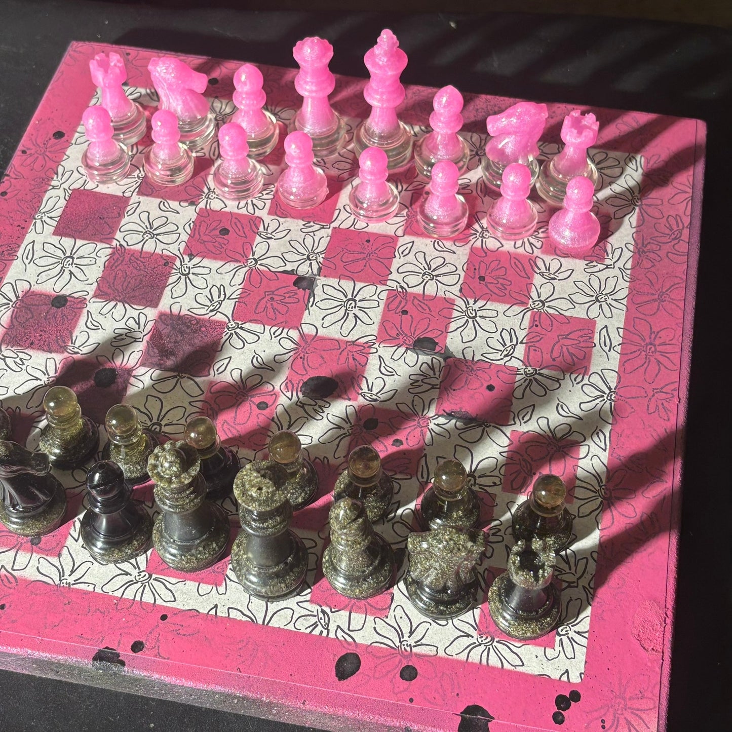 Pink & White Sketch - Scrapbook Chess Set