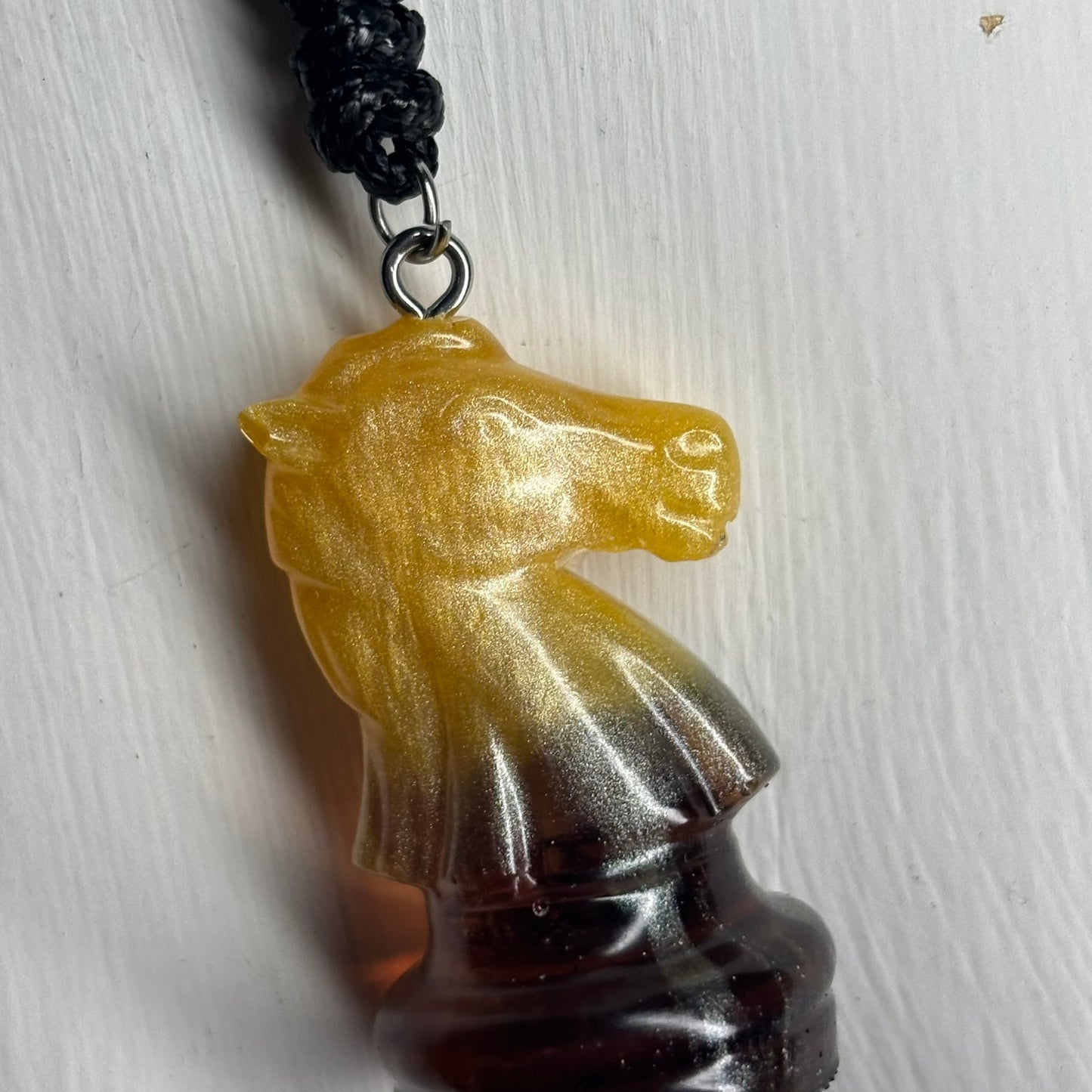 Coffee Cream Knight - Handmade Resin Chess Necklace