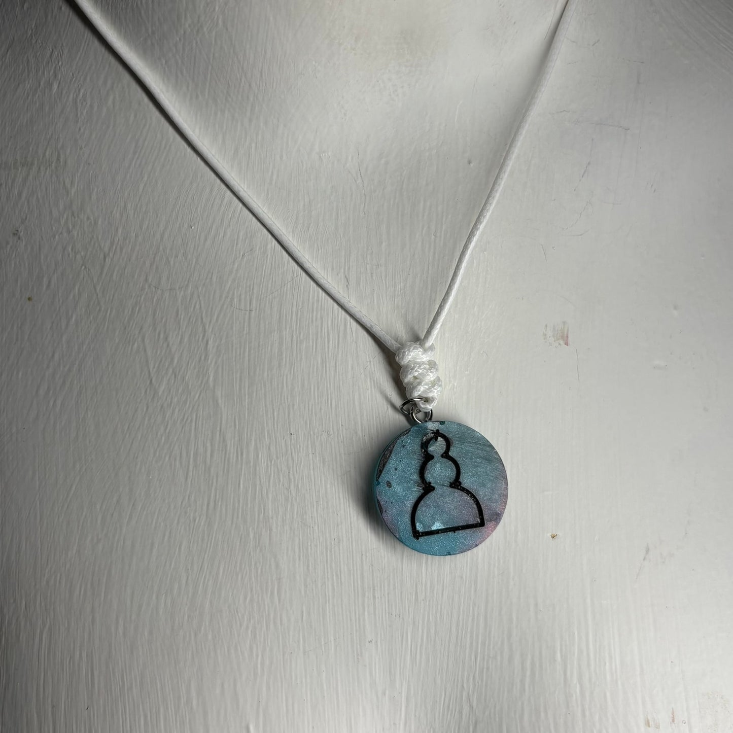 Blue Painted Pawn - Handmade Resin Chess Necklace