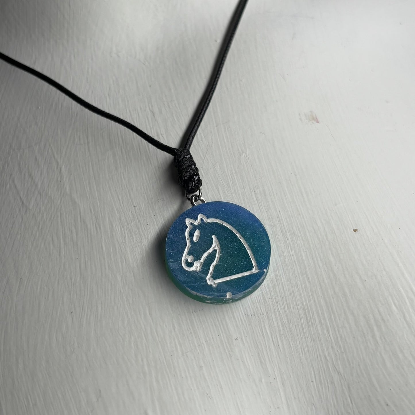 Blue Knight - Handmade Resin Chess Necklace