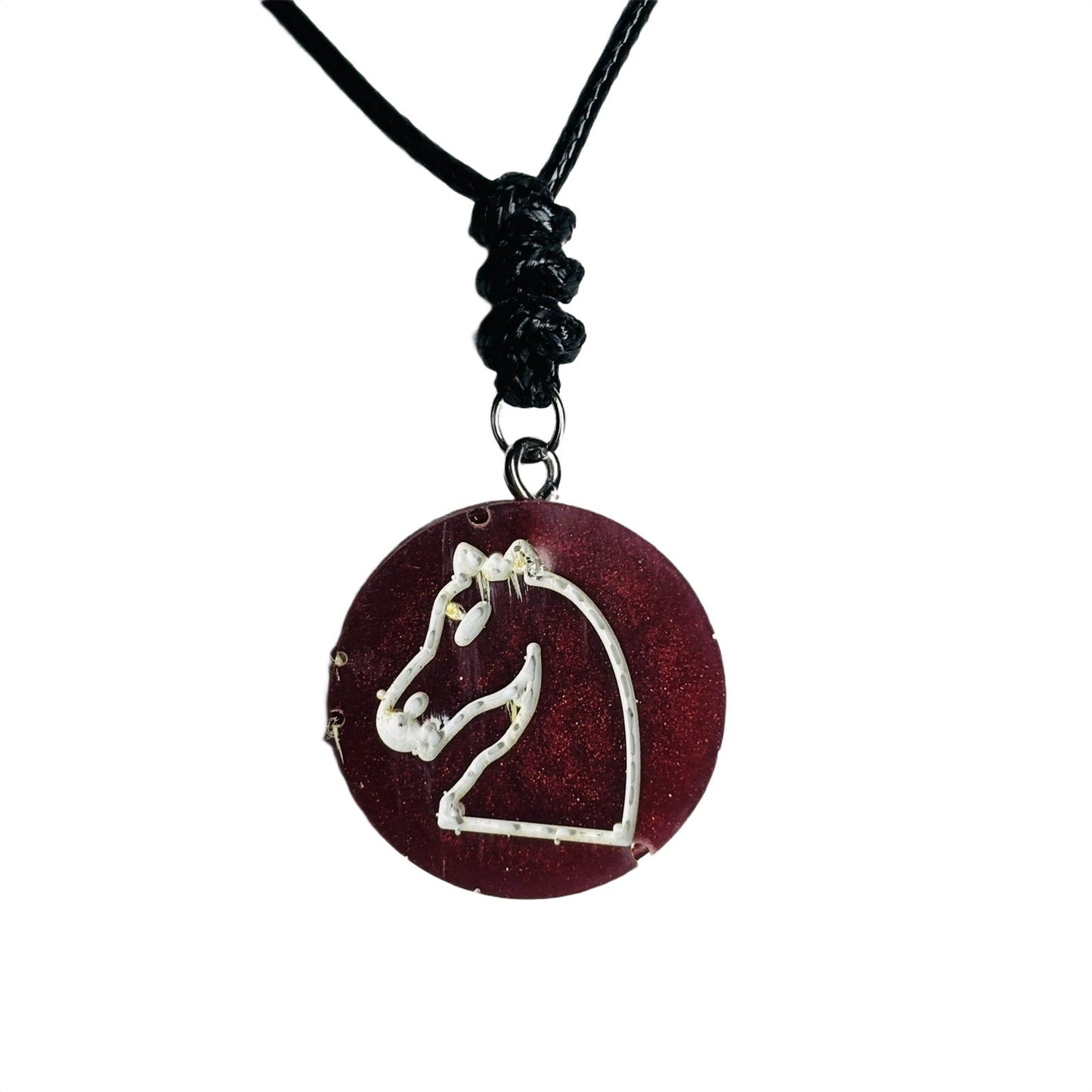 🎁 Burgundy Red Knight - Handmade Resin Chess Necklace (100% off)
