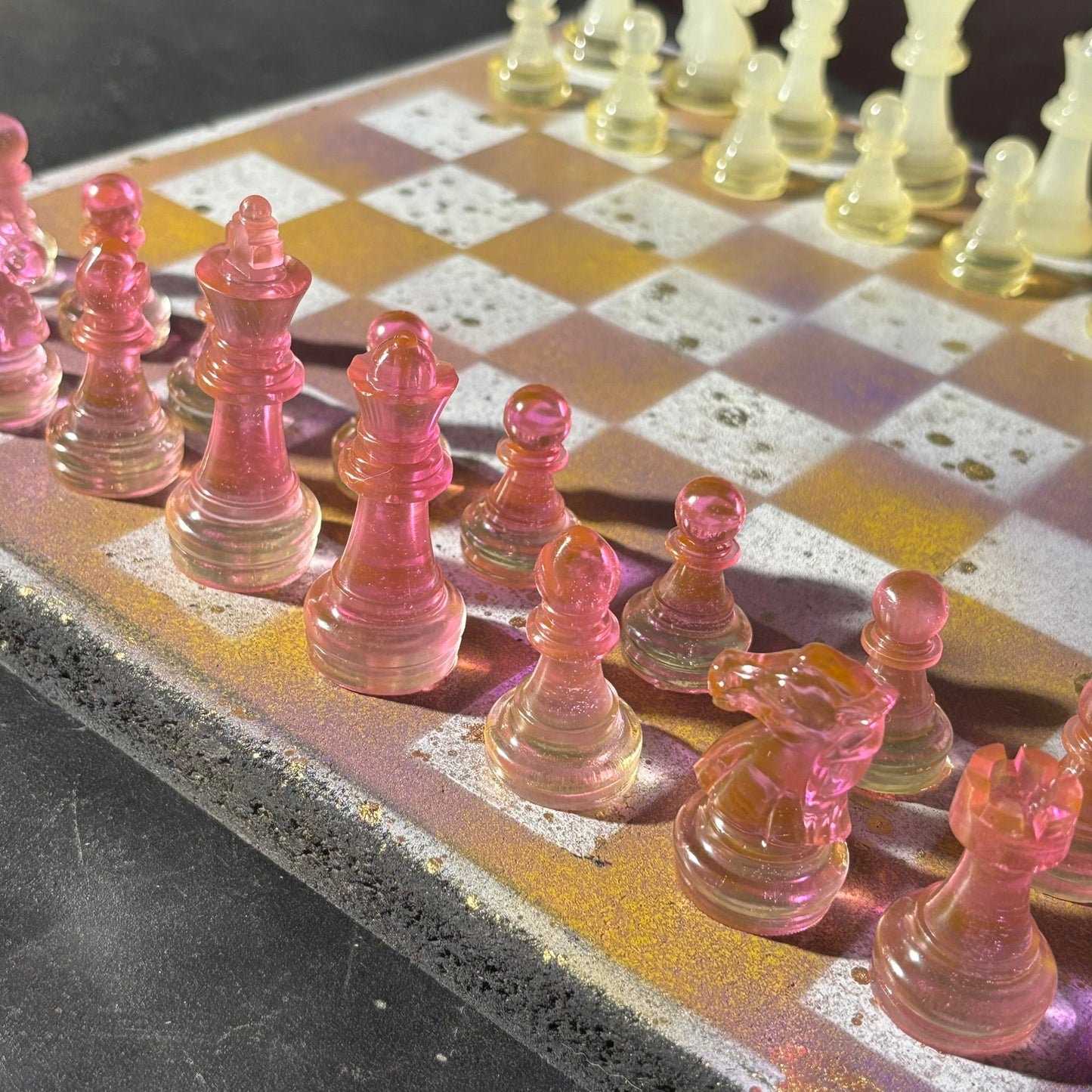 Purple & Yellow Mesh - Painted Chess Set