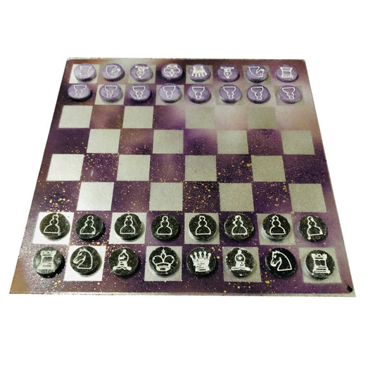 Purple Chrome Space- Painted Chess Set