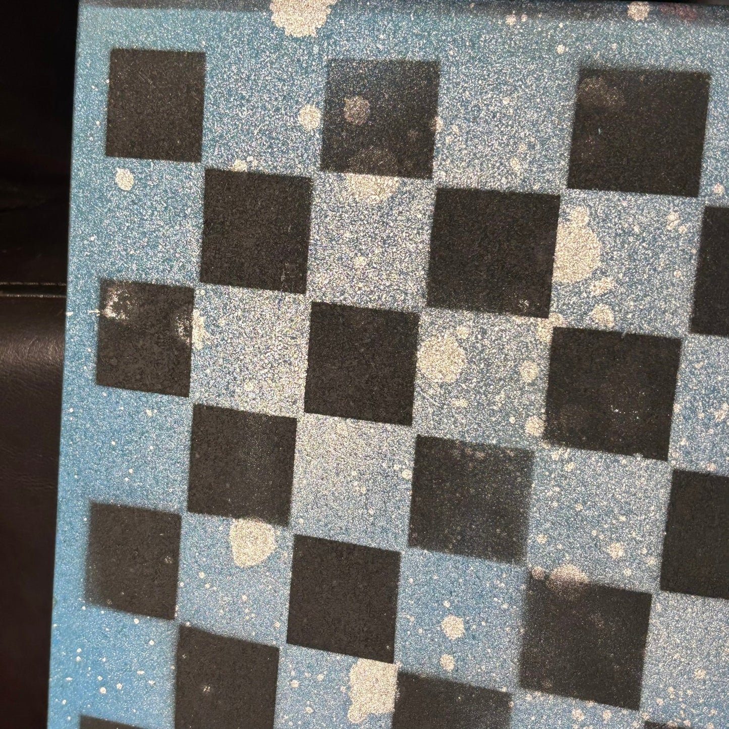 Blue & Black Chrome Drip - Painted Chess Board