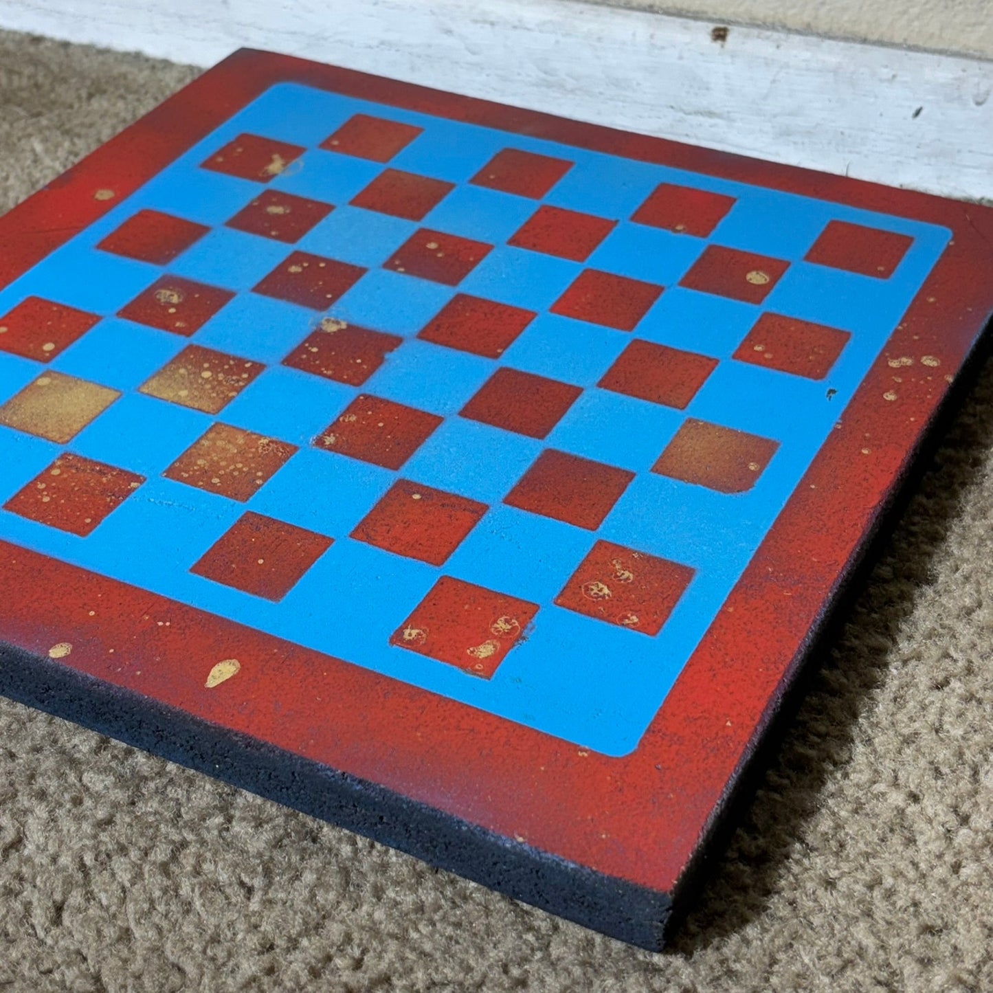 Blue & Red Sprinkled Gold - Painted Chess Board