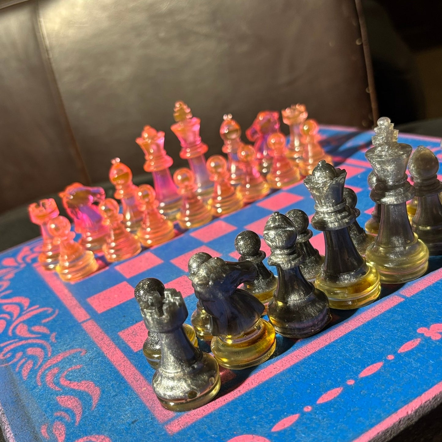 Fancy Pink & Blue - Painted Chess Set