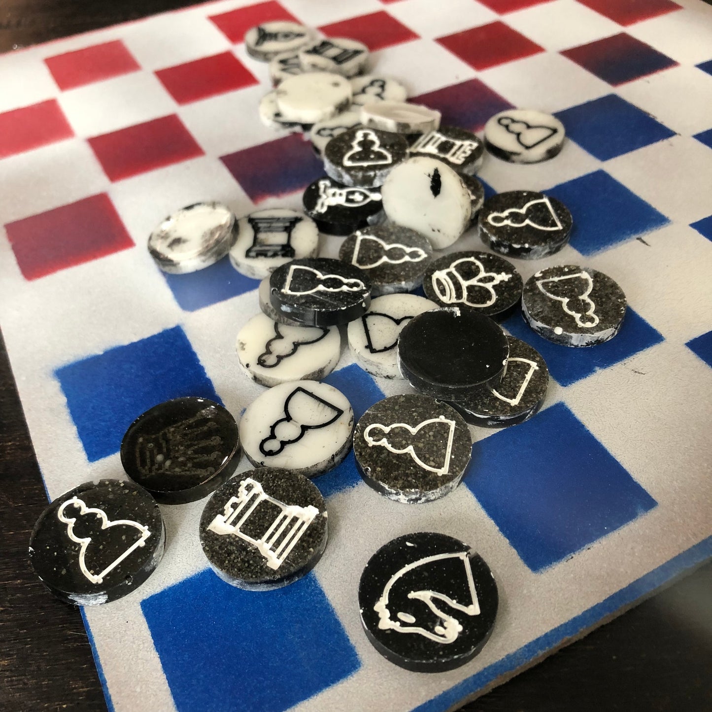 Blue & Red - Painted Chess Set