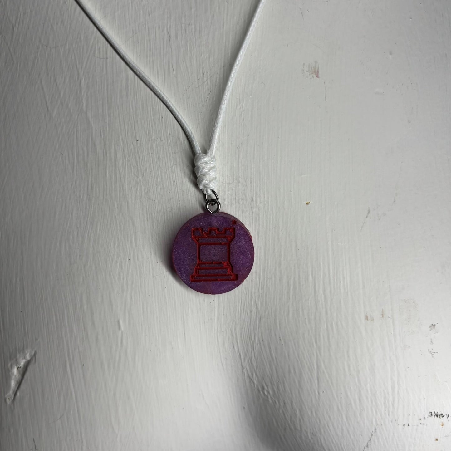 Purple Red Rook - Handmade Resin Chess Necklace