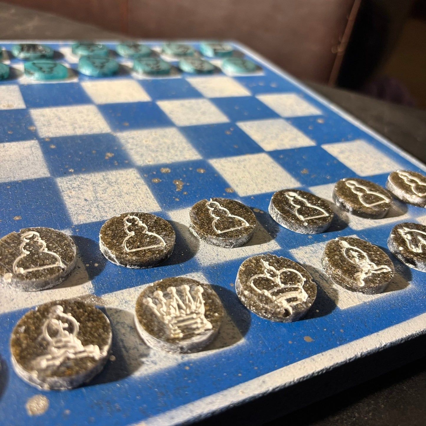 Blue & White - Painted Chess Set