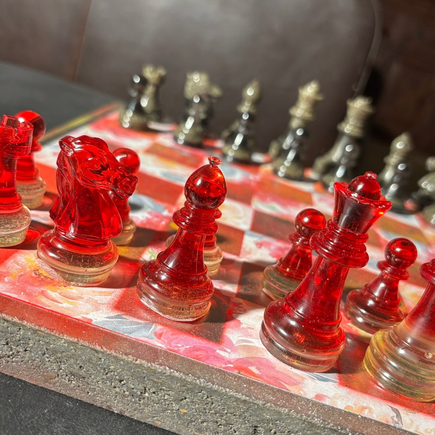 Opal Fire Red Flower - Scrapbook Chess Set