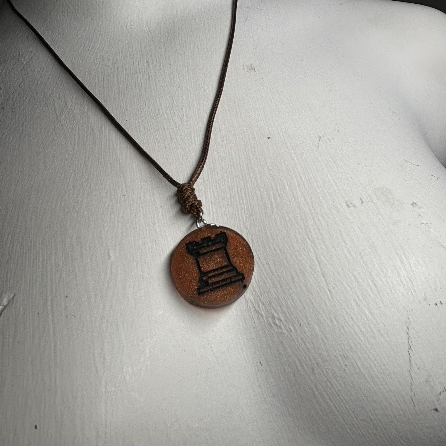 Amber Brown Rook - Handmade Resin Chess Necklace