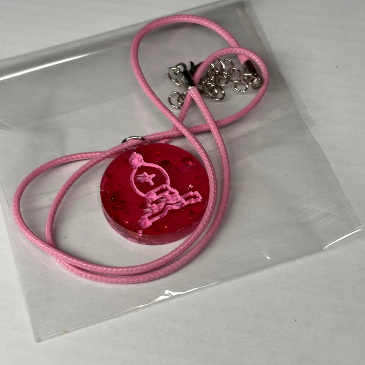 Red Pink Bishop - Handmade Resin Chess Necklace