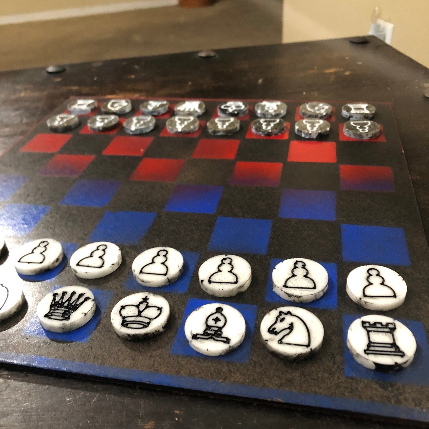 Stealth Blue & Red - Painted Chess Set
