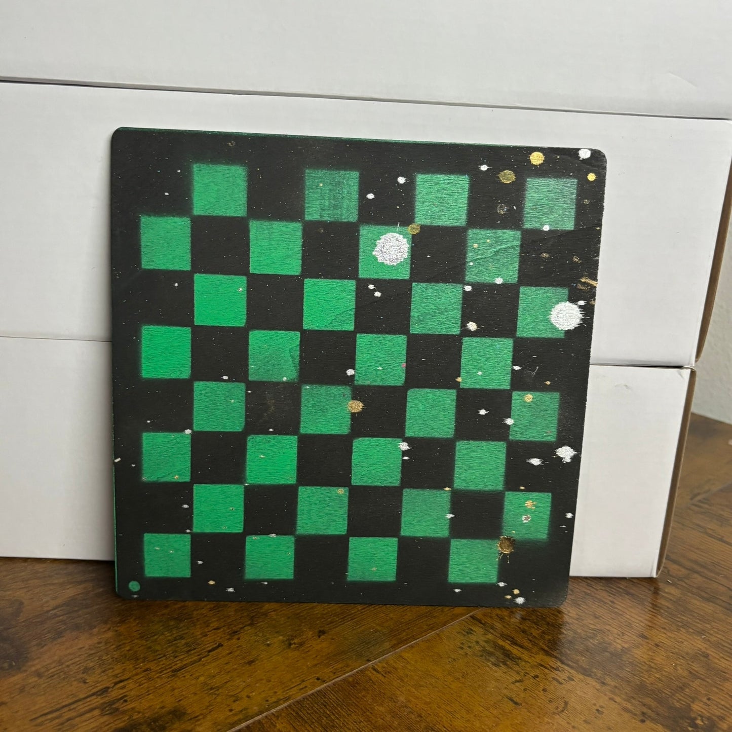 Black & Green Chrome - Painted Thin Wooden Chess Board