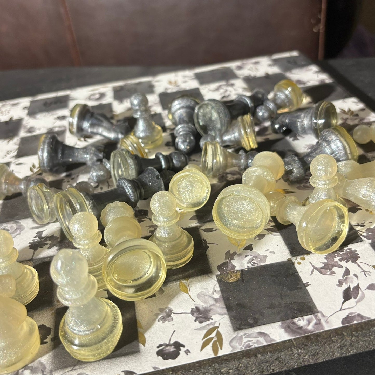 Black Flower - Scrapbook Chess Set