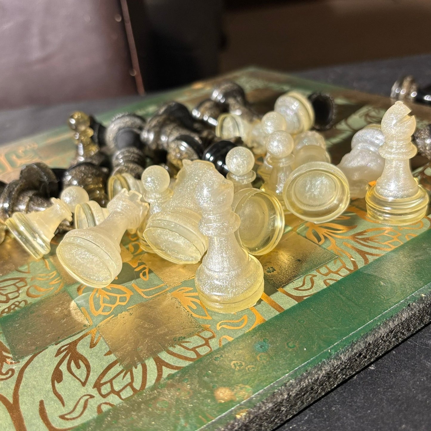 Golden Green Vintage - Scrapbook Chess Set