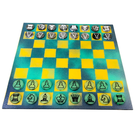 Alien Green & Yellow - Painted Chess Set