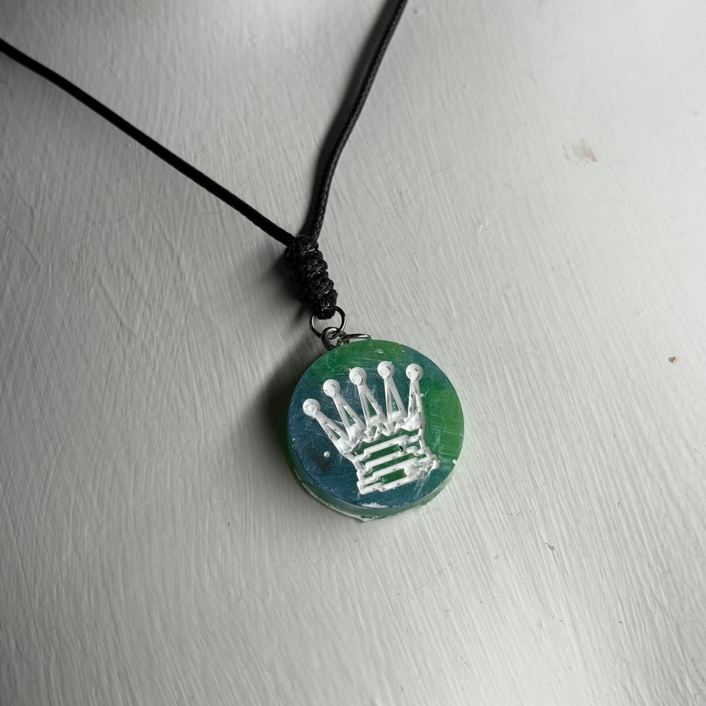 Cosmic Green Queen - Handmade Resin Chess Necklace