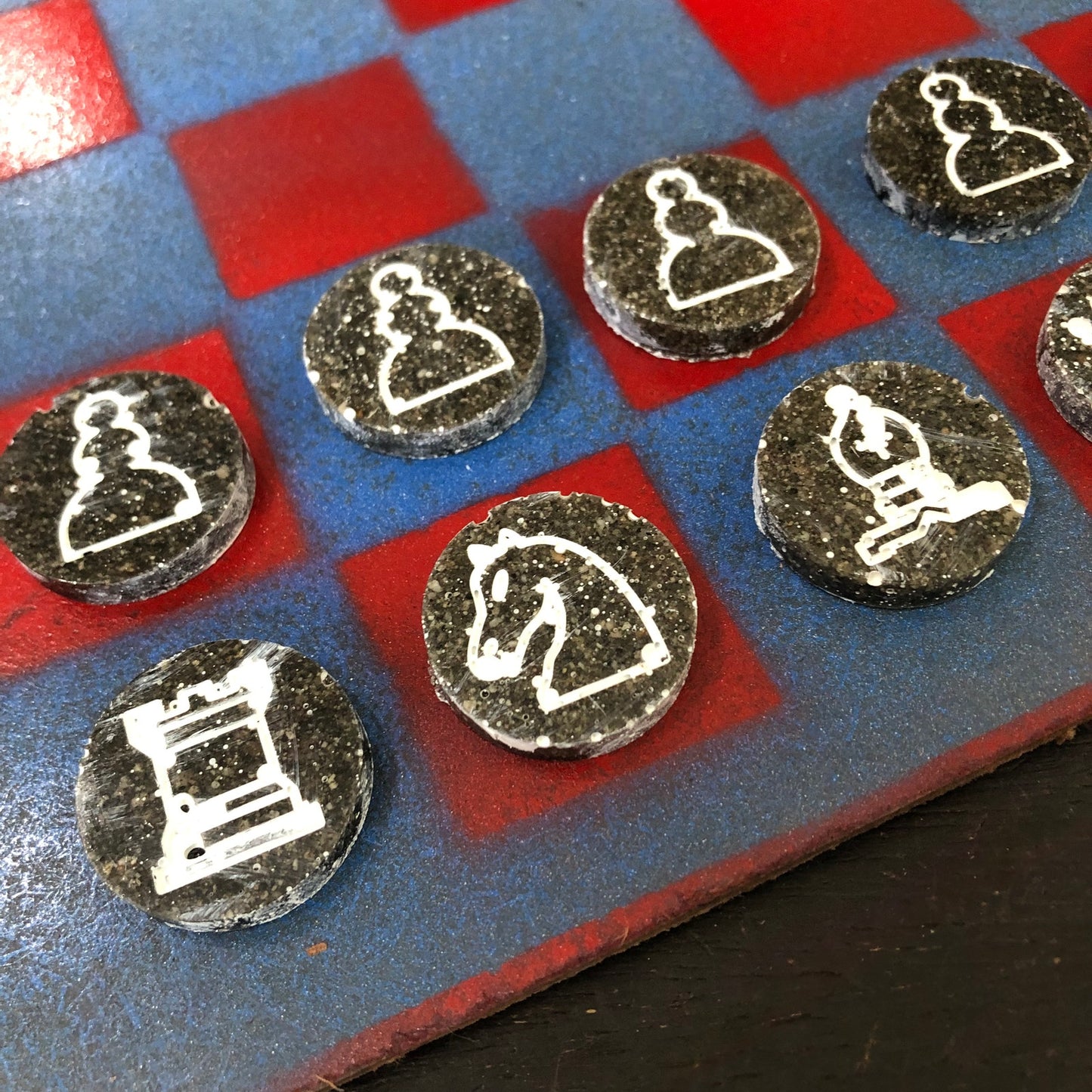 Red & Blue Haze - Painted Chess Set