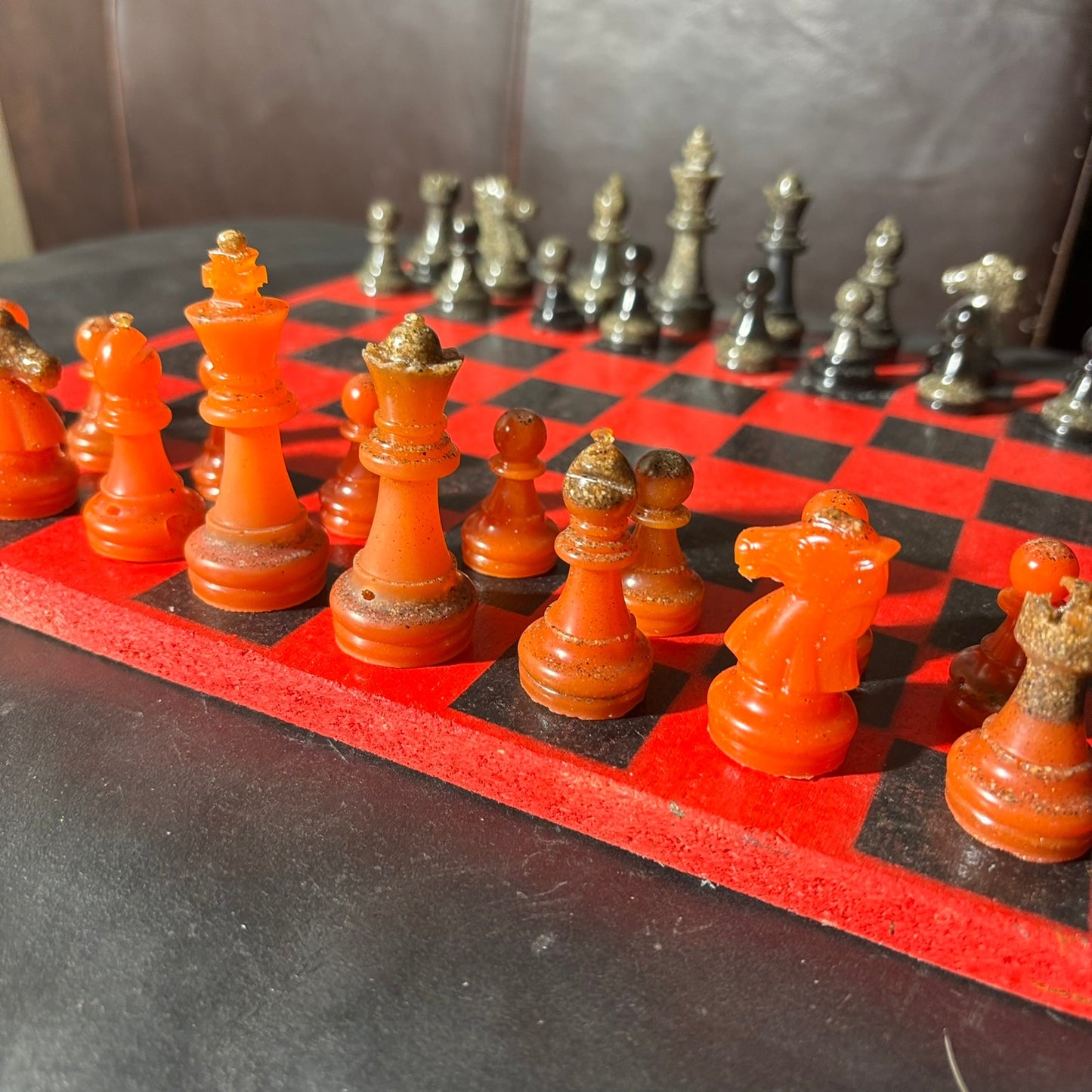 Opal Red & Black - Painted Chess Set