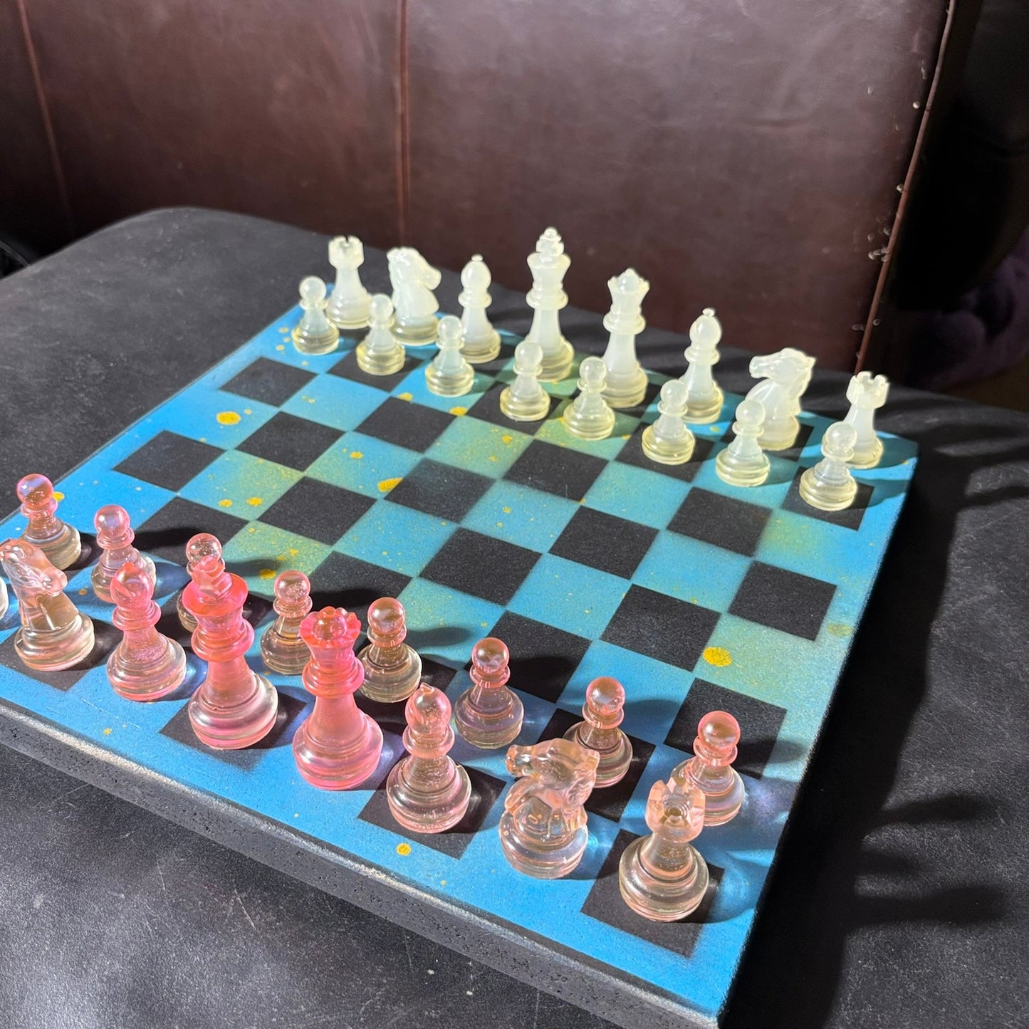 Blue & Yellow Smear - Painted Chess Set