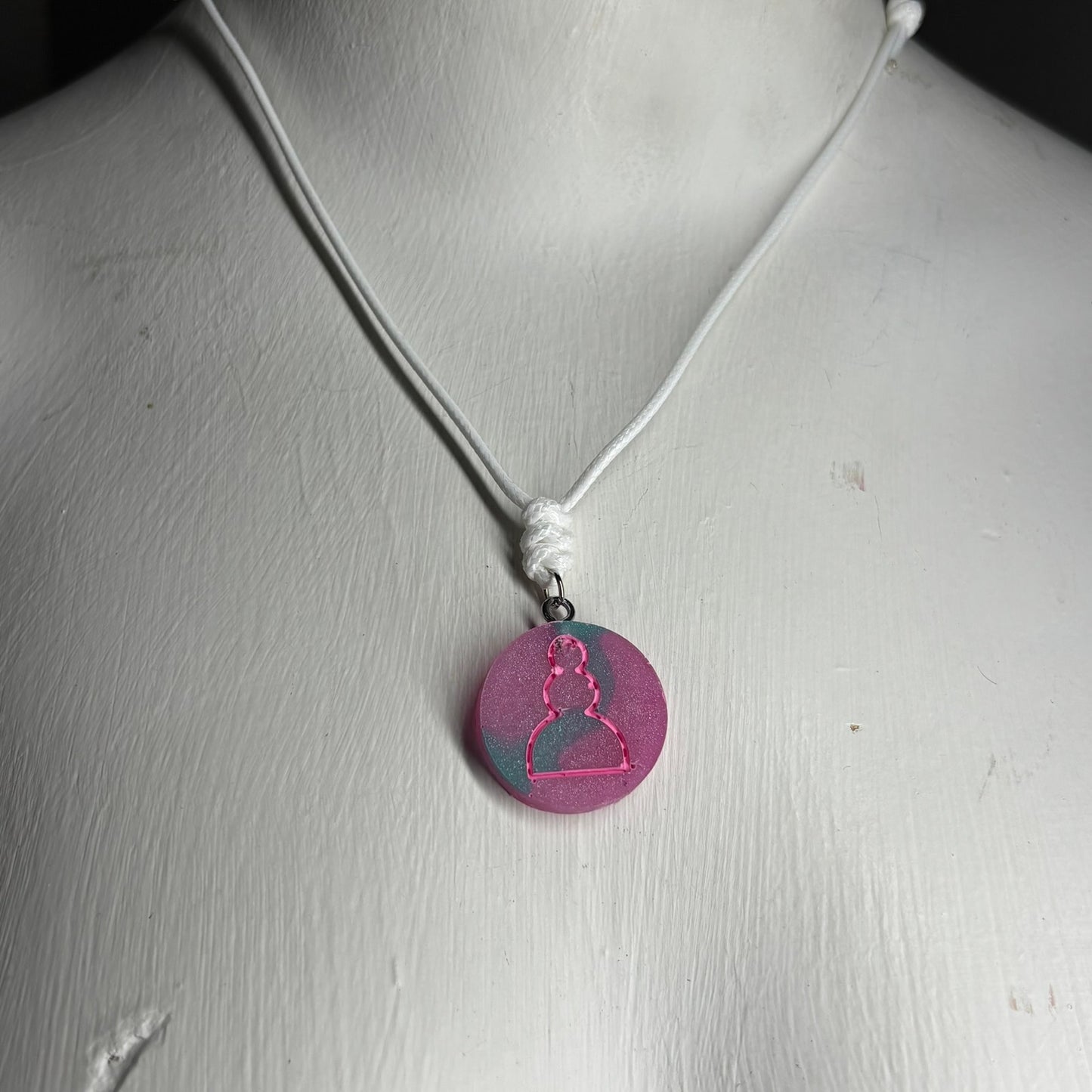 Pink Swirl Pawn - Handmade Resin Chess Necklace