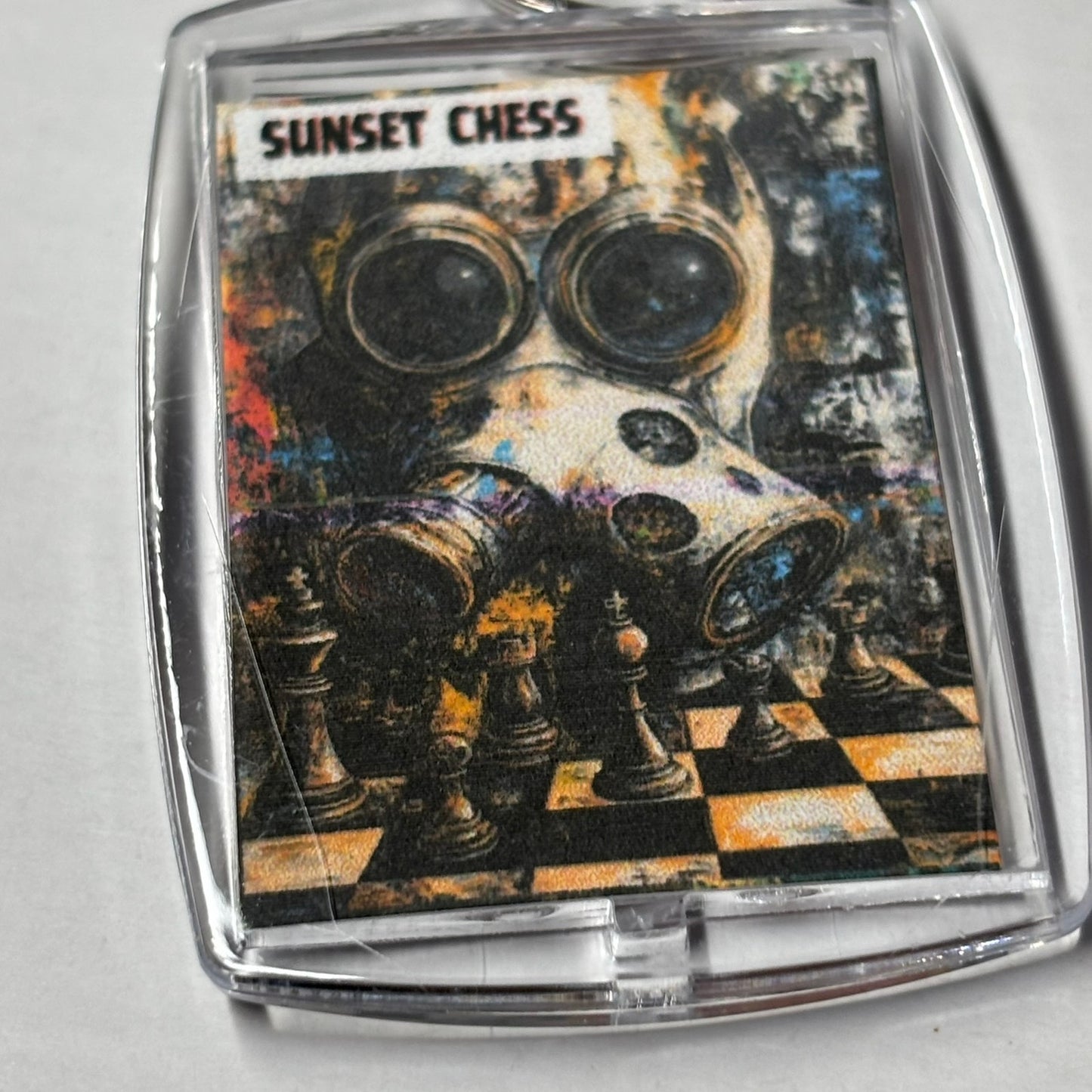 Gas Mask - Sunset Chess Photo Keychain