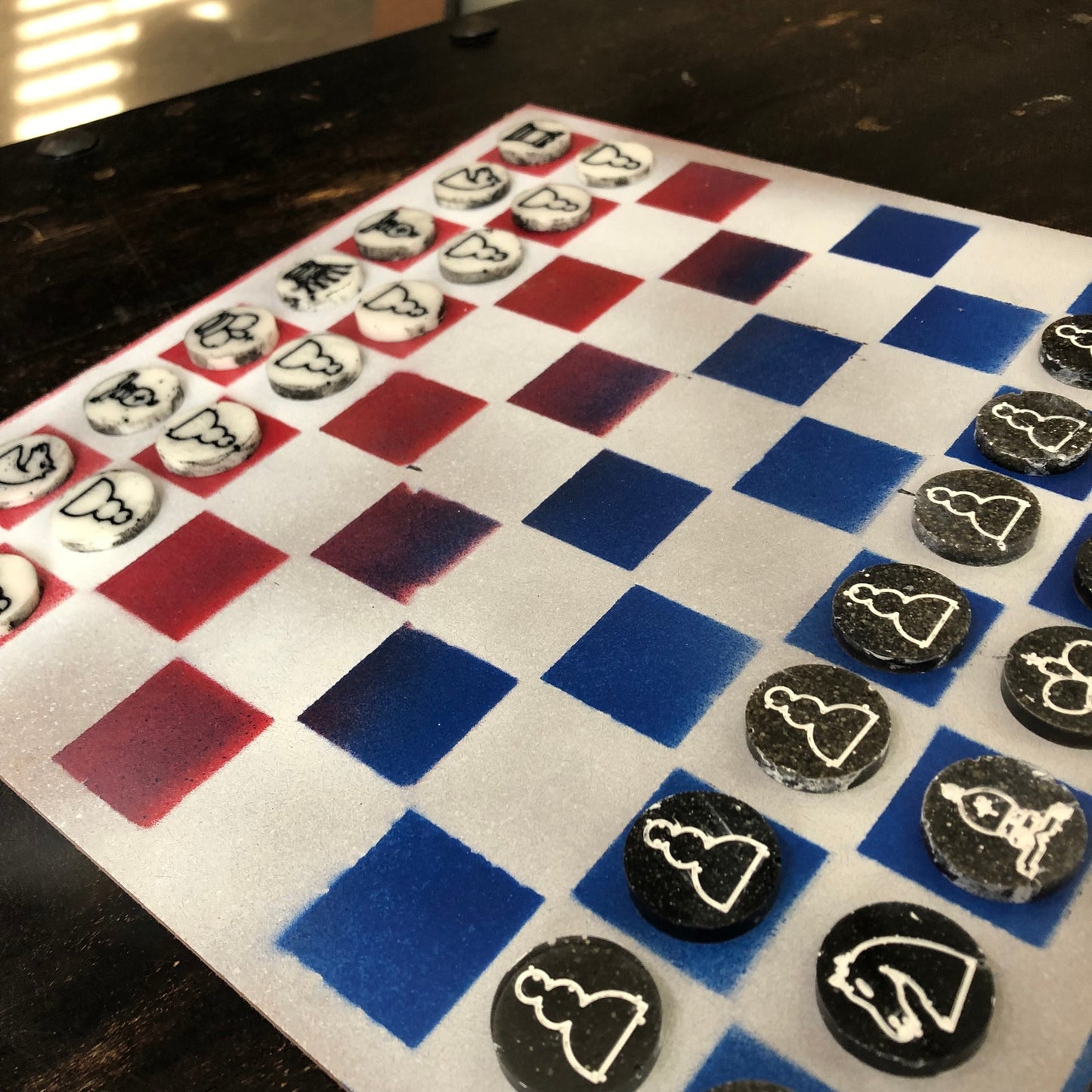 Blue & Red - Painted Chess Set