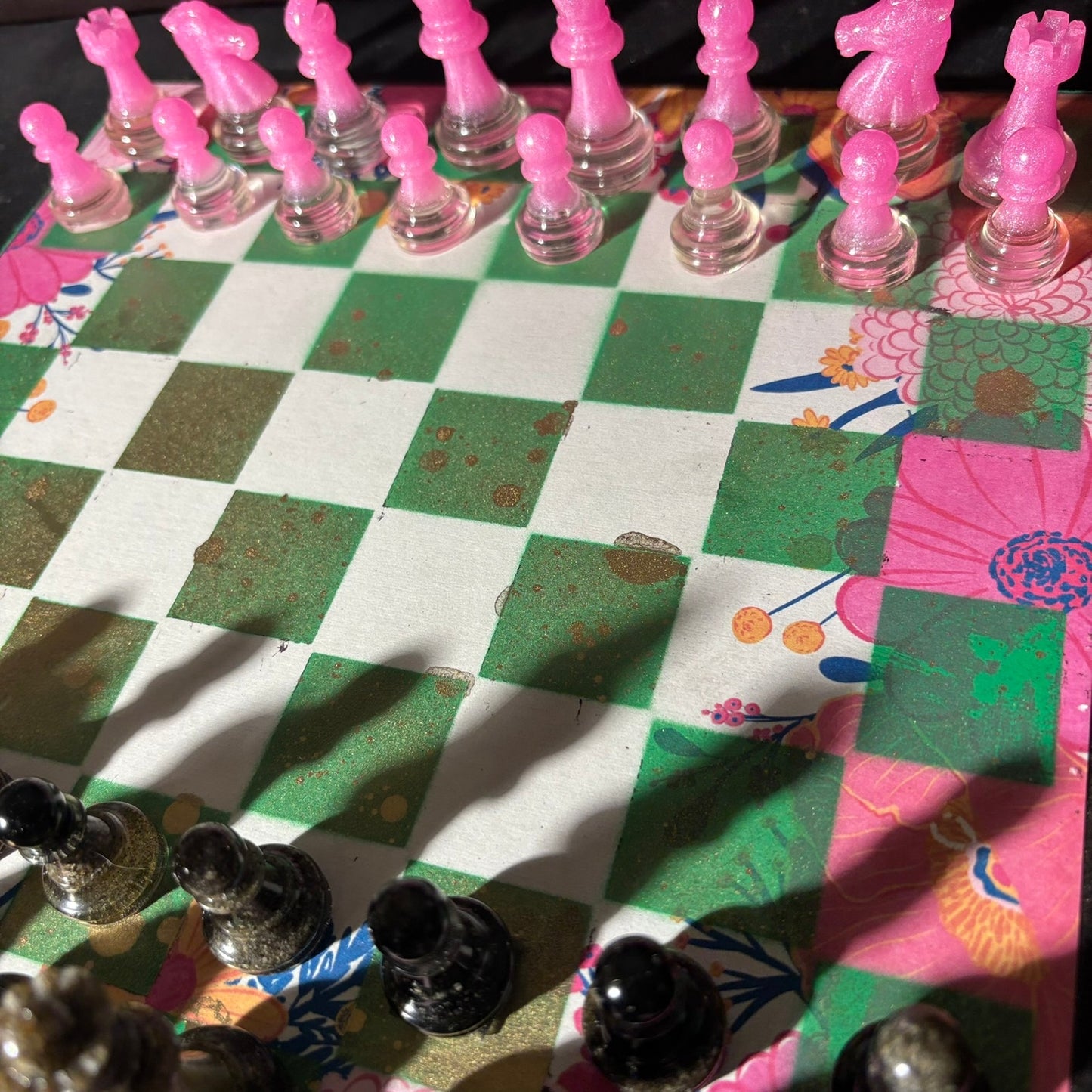 Vibrant Pink & Green - Scrapbook Chess Set
