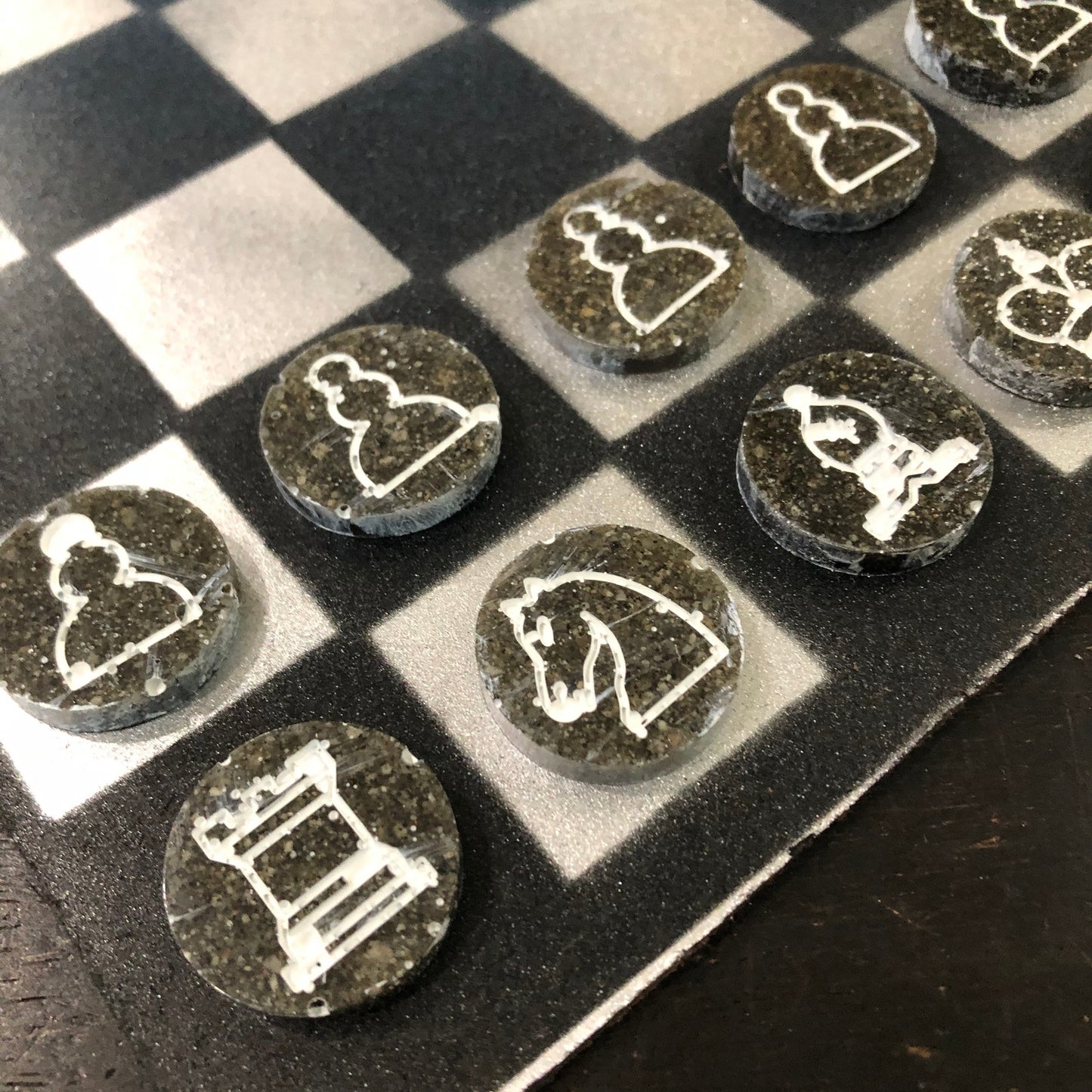 Blue Black & Silver - Painted Chess Set