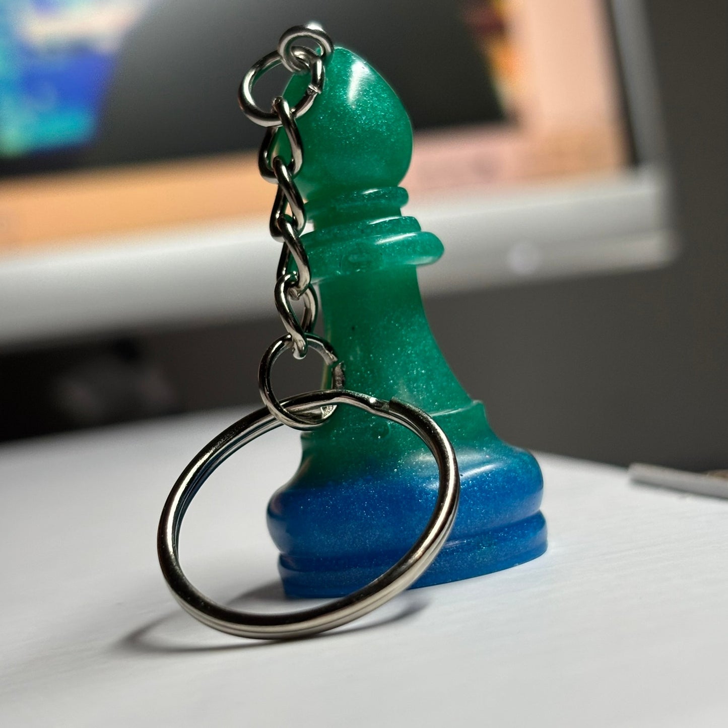 Green & Blue Bishop - Handmade Resin Keychain