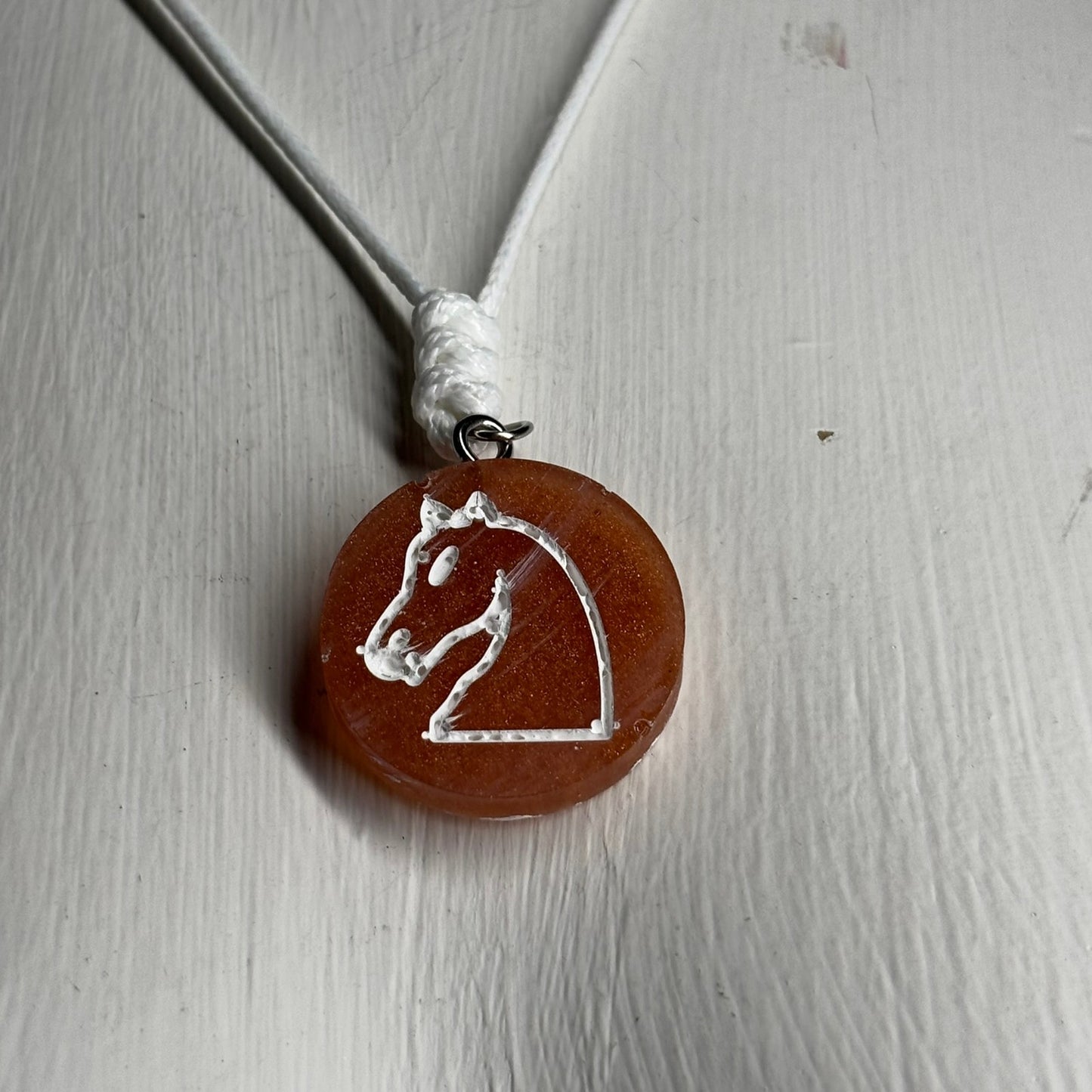 Dark Orange Knight - Handmade Resin Chess Necklace