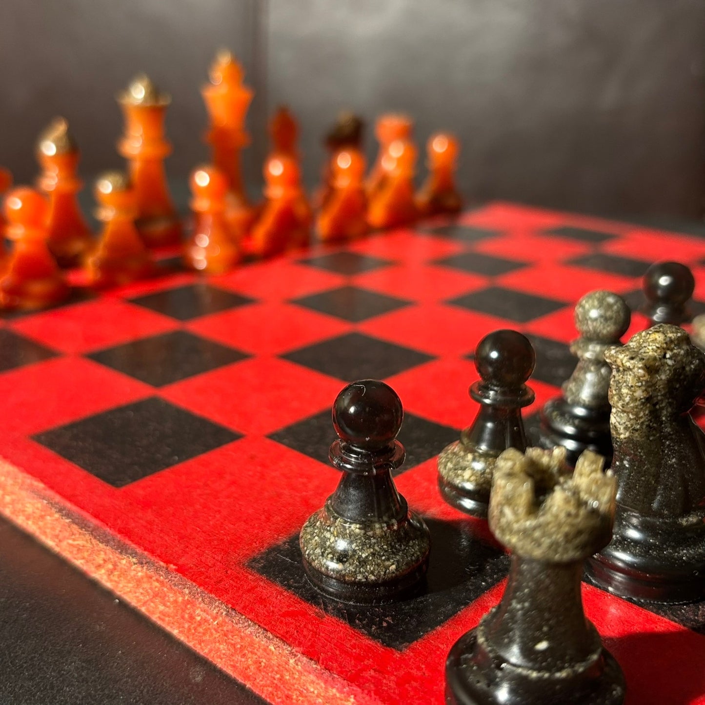 Opal Red & Black - Painted Chess Set