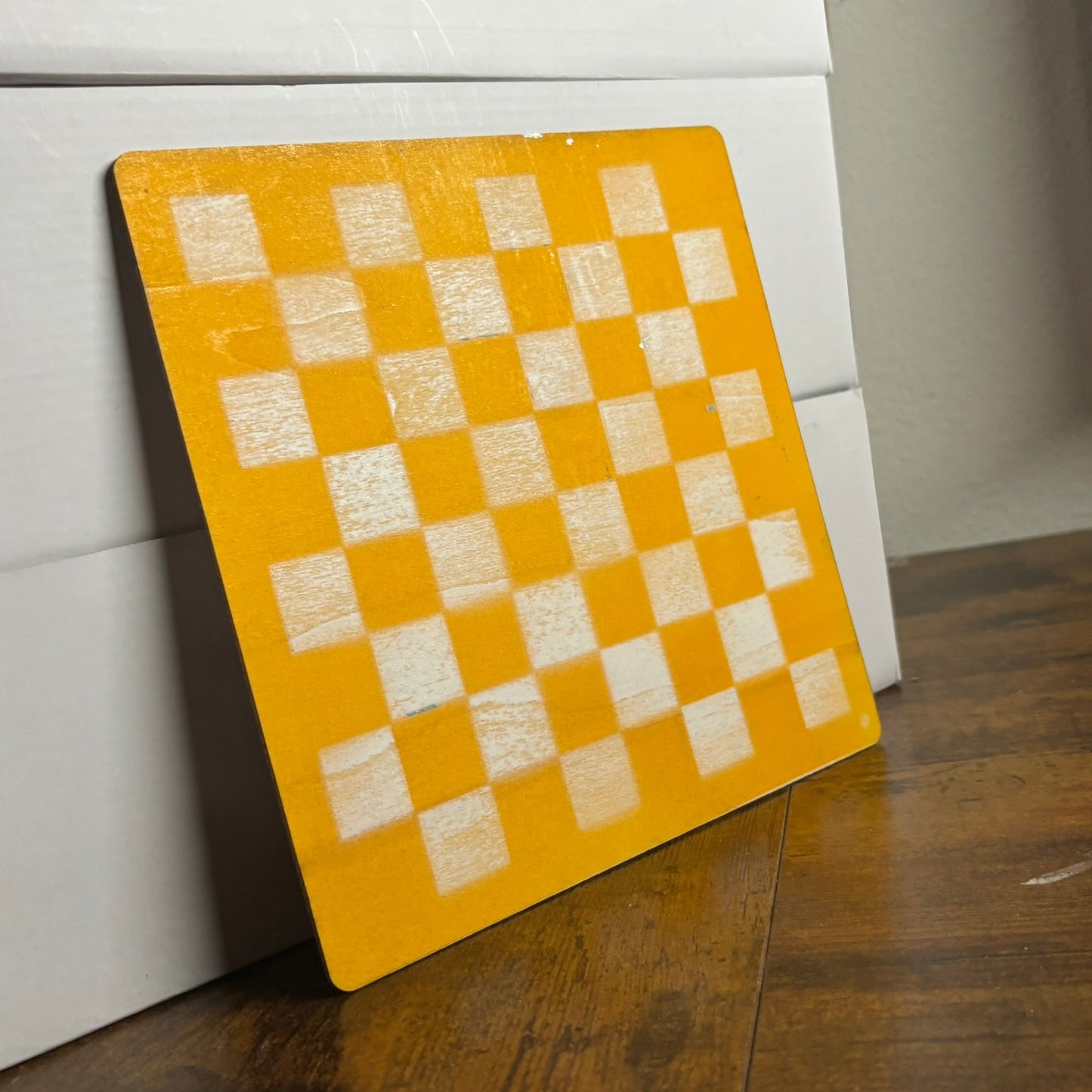 Yellow & White - Painted Thin Wooden Chess Board