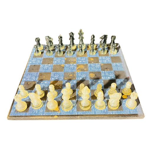 Vintage Golden Blue - Scrapbook Chess Set