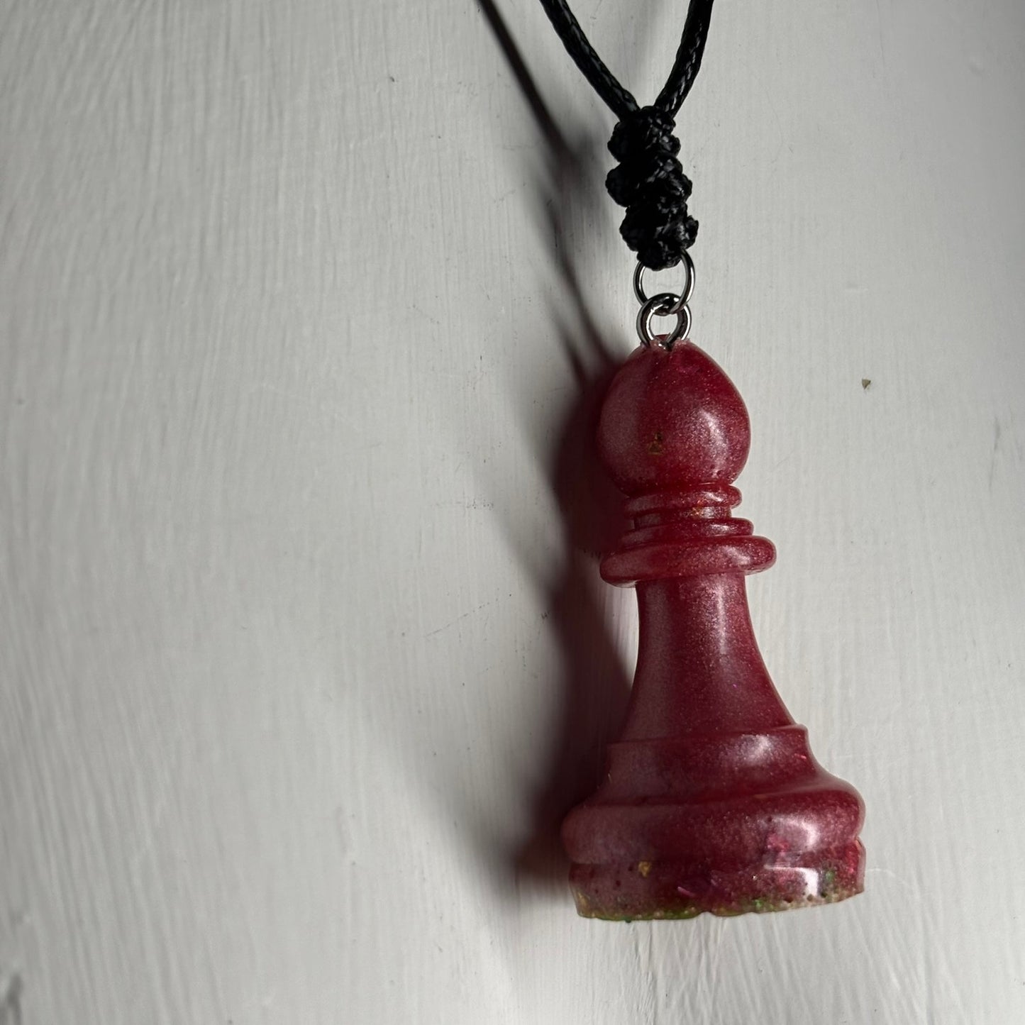 Pretty Pink Bishop - Handmade Resin Chess Necklace