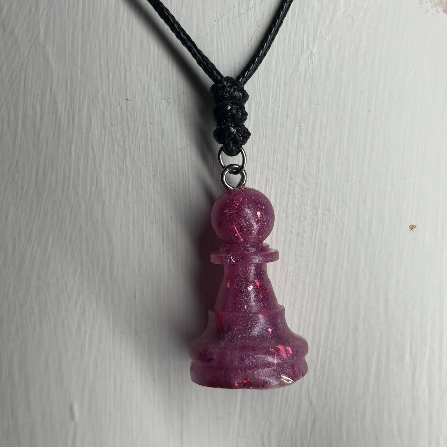 Pink Crystal Pawn- Handmade Resin Chess Necklace