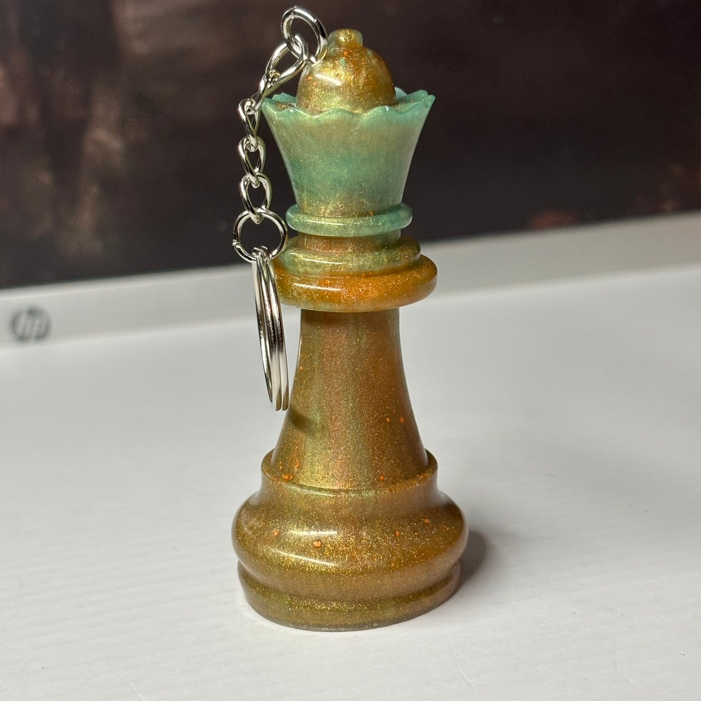 Green/Brown Mush Queen - Handmade Resin Keychain - Large Edition