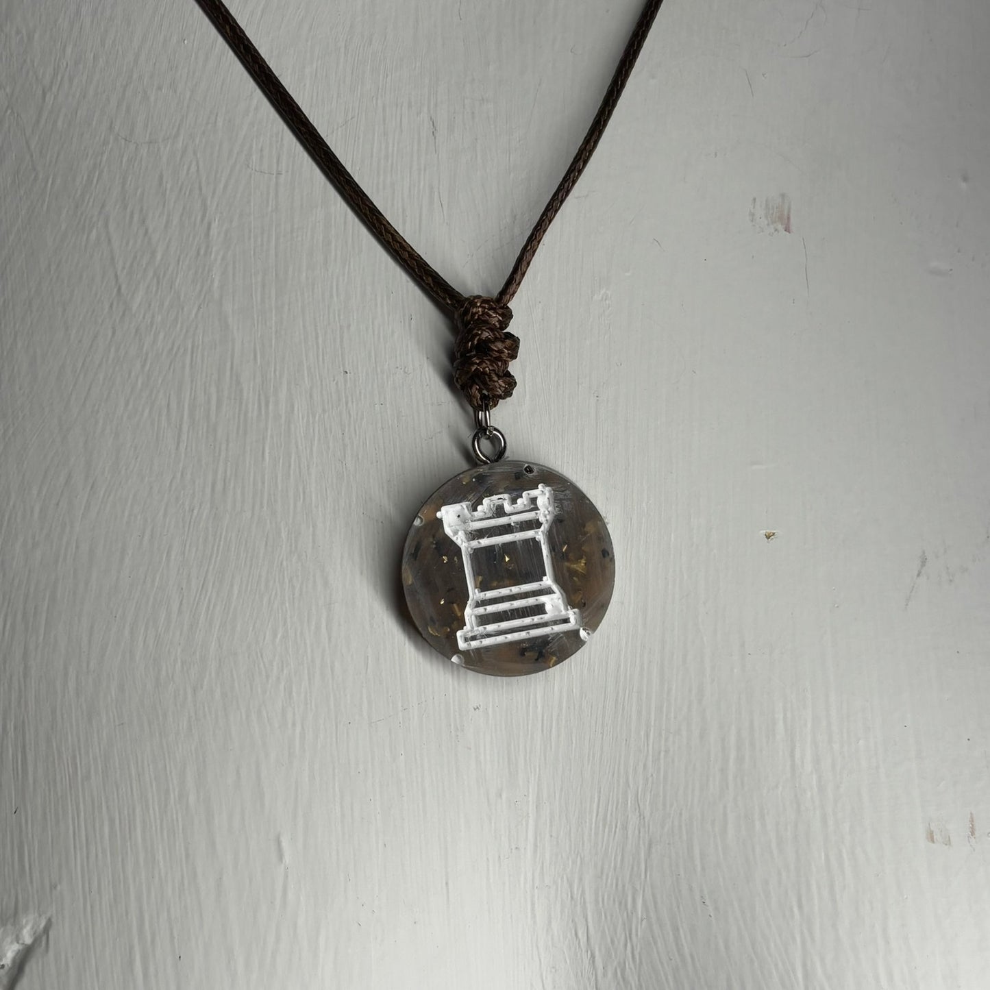 Vintage Brown Rook - Handmade Resin Chess Necklace