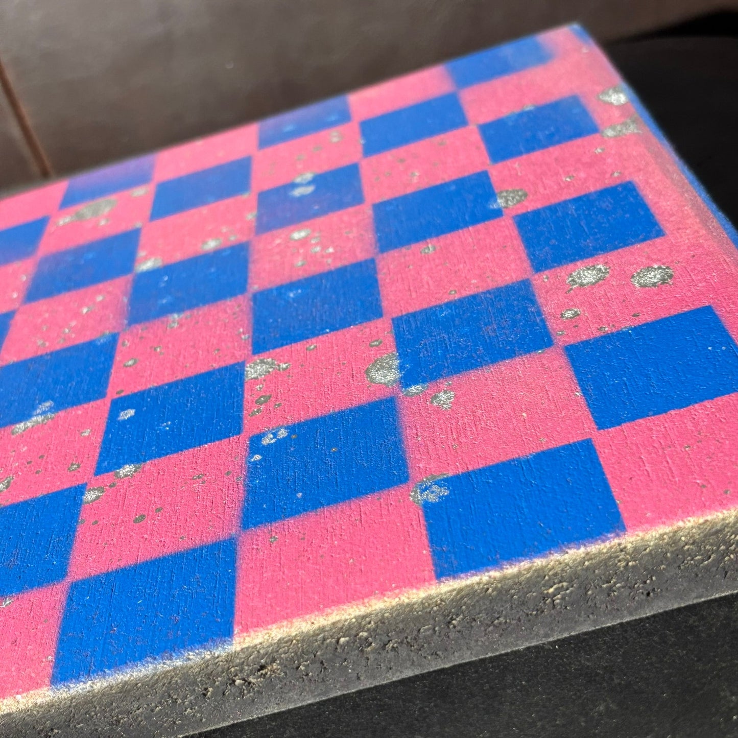 Pink & Blue Splatter - Painted Chess Board