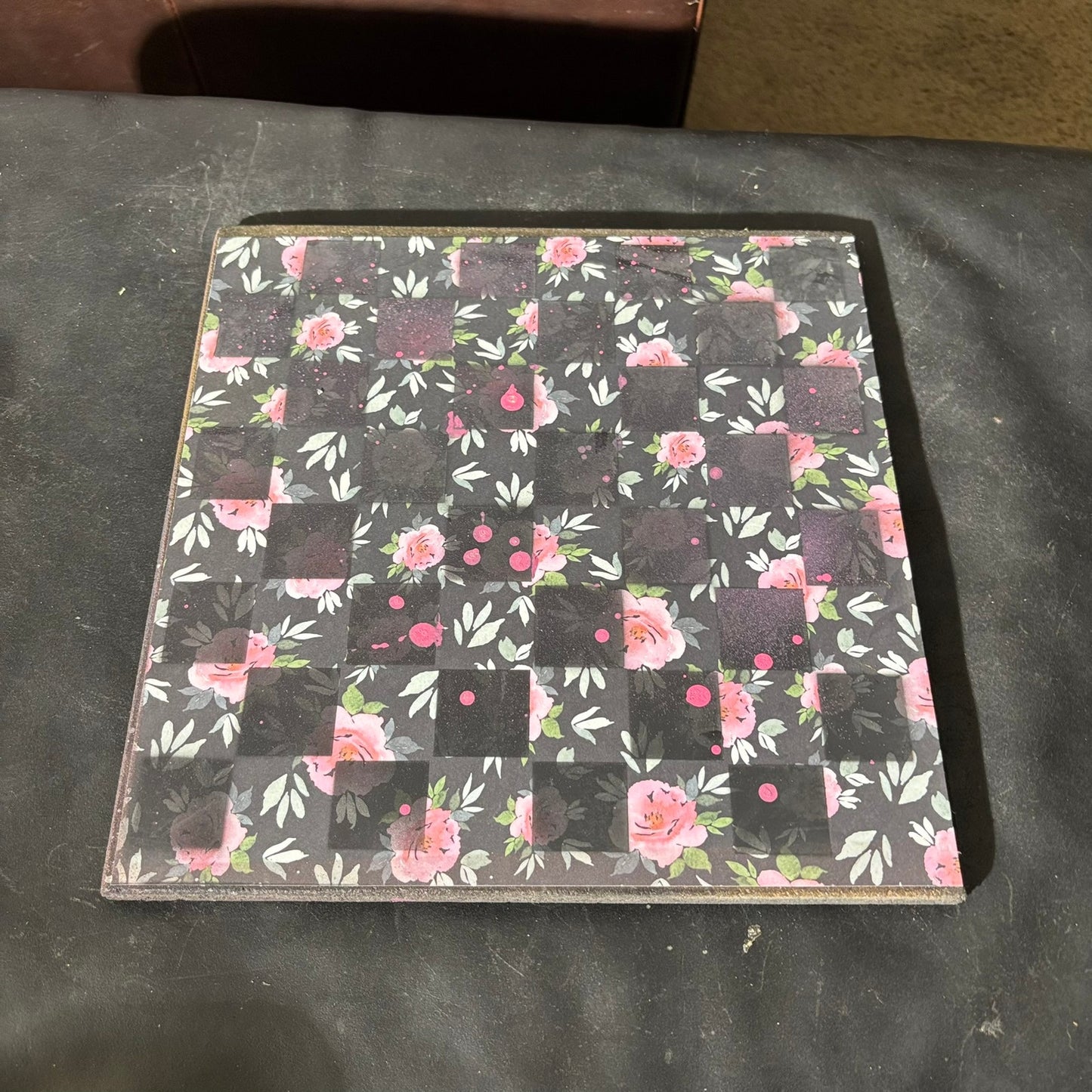 Stealth Black Flower Pattern - Scrapbook Chess Set